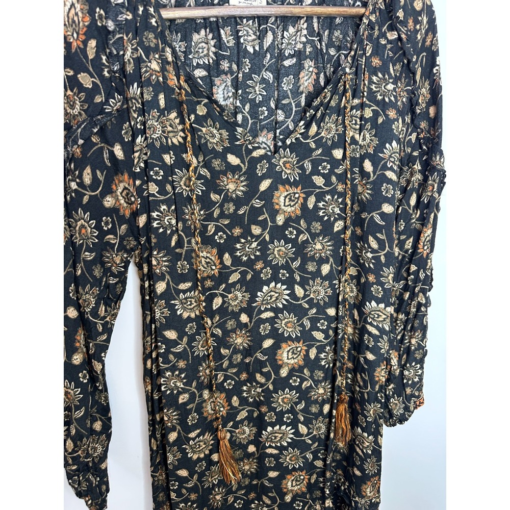 Natural Life Floral Tassel Long Sleeve Boho Shift Dress Small Ruffle Boho Fall - Picture 6 of 13